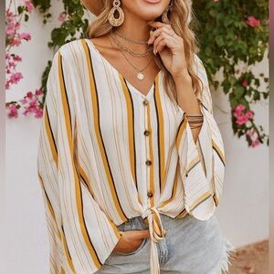 NWT Nuon boho striped tie waist button down crop top ❤️